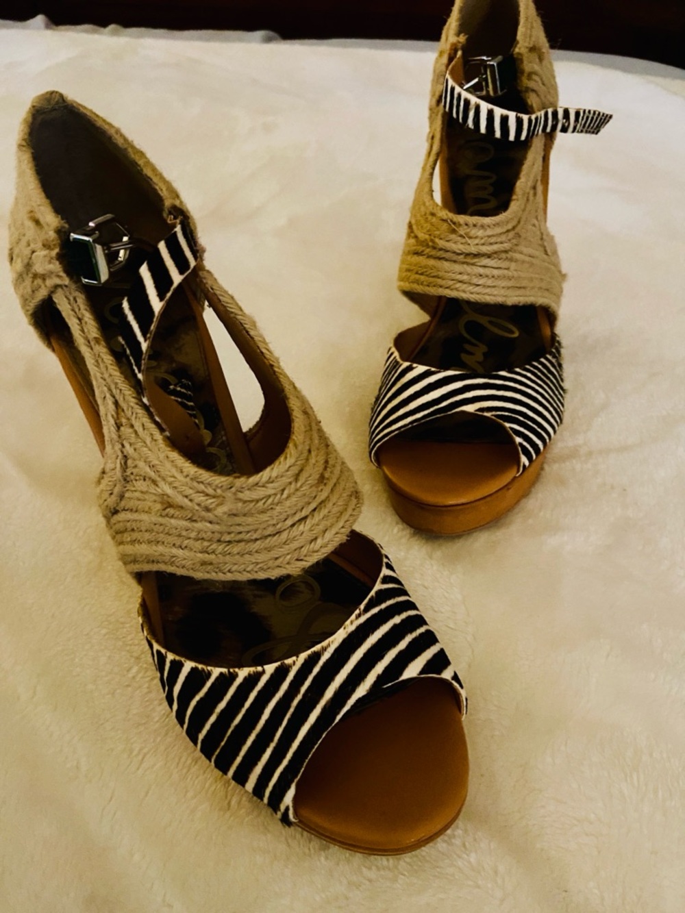 Sam Edelman Katie, Zebra-Print Espadrille Wedges in Black & Tan